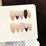 Qfdian  10pcs Handmade Short Almond Press on Nails Sweet Cool Red Star INS Round Dot Design Fake Nail Wearable Spicy Girls False Nails