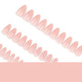 Qfdian  24pcs Nude Pink Almond False Nails Glossy Bowkots Decor Press On Nails Full Cover Short Round Sweet Korean Style Fake Nail Tips