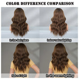 Qfdian  Long Wavy Brown Wig for Women Daily Cosplay Party Overhead Dyeing Wavy Wigs Synthetic Wigs Heat Resistant Wig With Bang