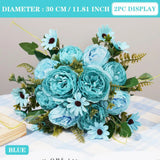 Qfdian  Decorative Flowers Silk Peony Artificial Daisy High Quality Red Bride Bouquet Wedding Decor Fake Flower Home boda Accessories