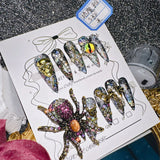 Qfdian 10Pcs High Quality Handmade Press on Nails Earth Demon Spider Dark Super Flash Exaggerated Spider Spicy Girl Personality Gothic