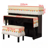 Qfdian  Simple Piano Dust Cover Three Piece Set Home Decoration Dust Piano Covers Cloth Half Draped Piano Keys Stool Cover with Tassel
