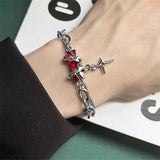 Qfdian  Punk Vintage Red Zircon Star Chain Bracelet For Women Men Couple Unisex Trend Goth Grunge Y2K Jewelry Charms Accessories Gifts