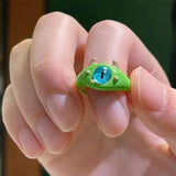 Cute Green Monster Ring For Women Fashion Sweet Two Color Cat Eyes Open Couple Ring Wedding Finger Accessories New Jewelry