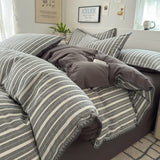 Qfdian  Nordic Bedding Set Striped Duvet Cover Set 100% Cotton Soft Flat Sheet Single Twin Size Double Bed Sheet Set For Bedroom Decor