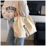 Qfdian  Korean Sweet Kawaii Bow Women's Handbags Drawstring Pleated Y2k Aesthetic Shoulder Bags Fashion Simple Casual Chic Underarm Bag