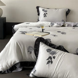 Qfdian Luxury Organic Bamboo Soft Silky Printing Bedding Set Single Double Queen King Size Duvet Cover Flat/Fitted Bed Sheet Pillowcase