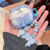Qfdian  Gradient Cute Bow DIY Flower Earphone Case Crystal Pendant For Samsung Galaxy Buds 2 3 Pro Live FE Cover Earbuds Accessories