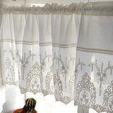 Qfdian  Romantic white lace door curtain floral embroidery pure cotton half curtain short partition no rod