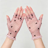 Qfdian  Summer sun protection half-finger lace gloves for women driving and riding ice silk thin breathable mesh elegant fingerless