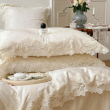 Qfdian 1000TC Egyptian Cotton Romantic Lace Edge Princess Wedding Pink 4/7Pcs Bedding Set Duvet Cover Flat/Fitted Bed Sheet Pillowcases