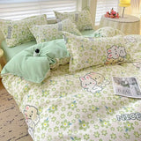 Qfdian  ‌100% pure thickened skin friendly cotton four piece set double bed single bed diagonal cartoon duvet set dormitory
