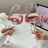 Qfdian  Pink Crystal Wine Glasses Slanted Mouth Goblets  Ideal Valentine'S Day Gift Bars & RestaurantsDay Wine Wine Glasses for Couples