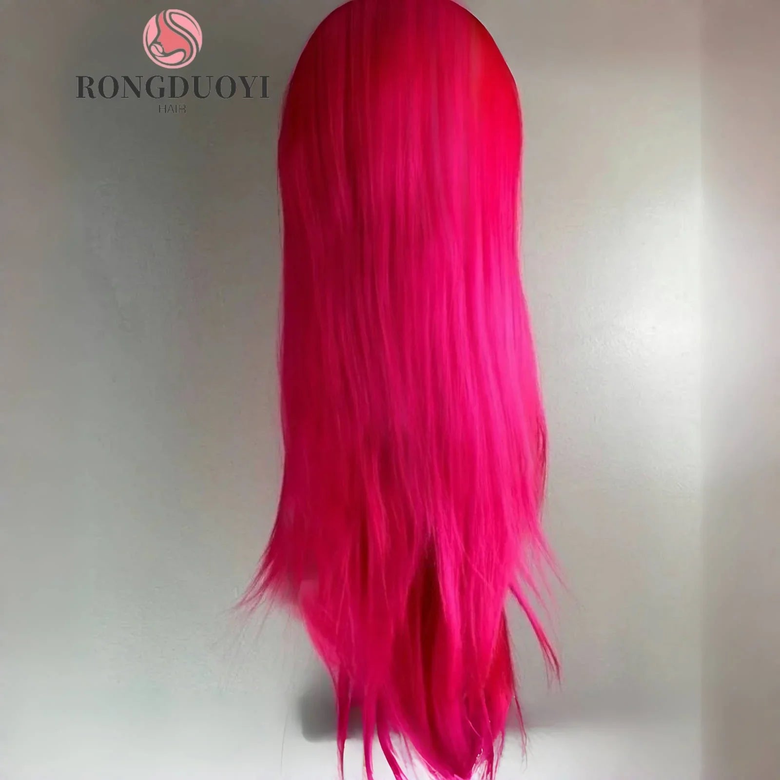 Qfdian 13X4 Hot Pink Wig Long Straight Synthetic Lace Front Wig Natural Rose Red Colored Hair Lace frontal Wigs for Women Party Cosplay