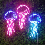 Qfdian  Jellyfish LED Neon Night Light Sign Wall Art  Lamp Xmas Birthday Gift Wedding Party Lucky Cat Dinosaur Neon Lamp Home Decor