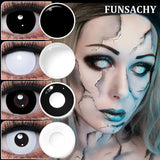 Qfdian  Cosplay Black White Contact Lenses for Eyes 1Pair Colored Anime Lens Eye Makeup Pupil Halloween Women Men's Accessories