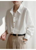 Qfdian  New Spring Fall White Shirts Women Long Sleeve White Blouse Korean Fashion Elegant Loose Casual Tops Single-Breasted Shirts