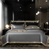 Qfdian Satin 1200TC Egyptian Cotton Luxury Bedding Set, Gold Embroidery, Queen, King, Duvet Cover, Flat/Fitted Bed Sheet, Pillowcases