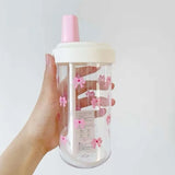 Qfdian  Original Design Purple Bow Water Cup With Straw Cute Coffee Bubble Milk Tea Plastic Cup Large Capacity Students Water Bottle New