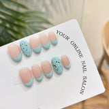 Qfdian Handmade Refreshing Mint French Short Oval Press On Nails Eggshell Design False Nails Wearable Manicure For Women And Girls