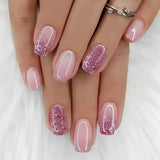 Qfdian  24Pcs Short Square Coffin False Nails Square Fake Nails with Glue French Glitter Wearable Acrylic Nails Set Press on Nail Tips
