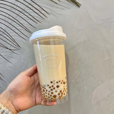 Qfdian  Korea Simple Iced American Coffee Cup Tritan Plastic Water Bottle For Women Transparent Coffee Cup Office Milk Matcha Tea Drink