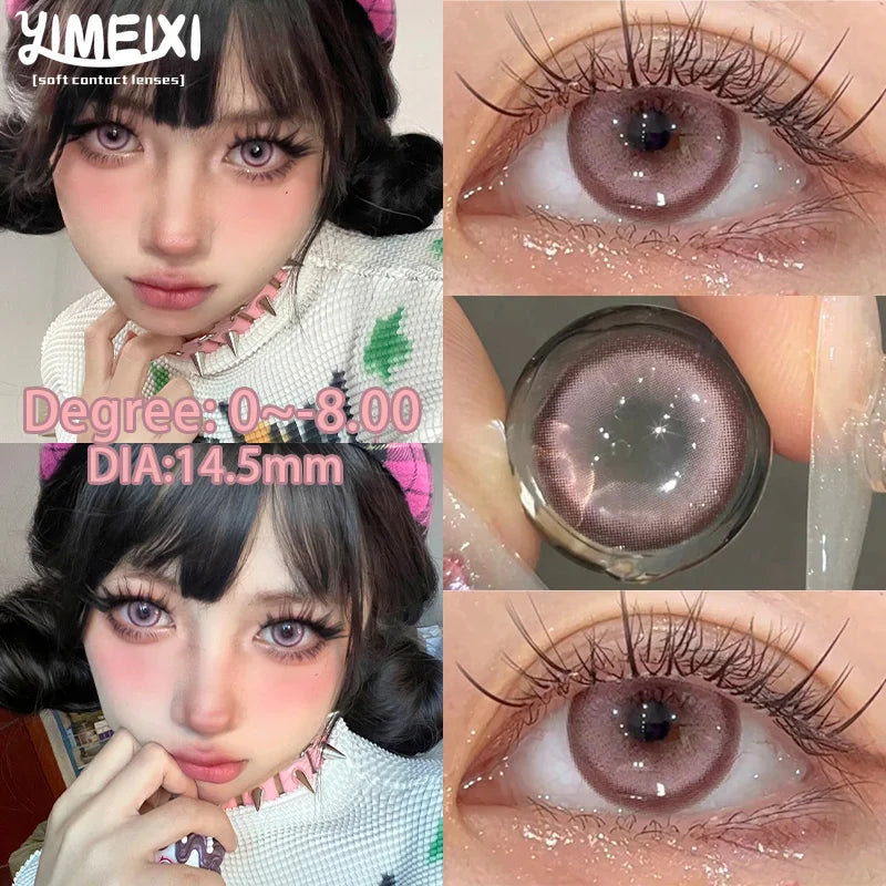 YIMEIXI 1 Pair New Myopia Lenses Colored Contact Lenses with Degree Natural Lenses Pink Eye Lenses Color Cosmetic