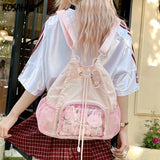 Women Grunge Drawstring Simple Backpacks Y2k Aesthetic Casual All Match Ita Bags Trendy Students Vintage Transparent Schoolbags