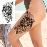 Qfdian  Realistic Fake Peony Temporary Tattoos For Women Girl Black Rose Elephant Flower Tattoo Sticker Tiger Anemone Tatoos Half Sleeve
