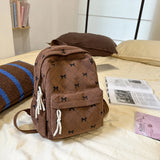 Qfdian Corduroy Small Backpack for Girls, Fashionable and Versatile, Cute Bow Tie Small Backpack, Simple Backpack