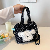 Qfdian  Casual All Match Ins Shoulder Handbags Kawaii Cute Cartoon Flocking Dots Top-Handle Bags Women Sweet Y2k Aesthetic Mini Clutches