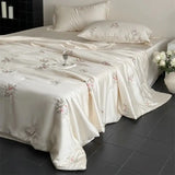 Qfdian 60S Lyocell Bamboo Fiber Flower Embroidery Summer Quilt Bedding Set Soft Silky Thin Comforter Blanket With Bed Sheet Pillowcases