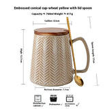 Qfdian  Vintage Relief Coffee Cup 760ml High-capacity Drinkware Ceramic Mug Spoon with Lid Household Water Cups Fathers Day Gift