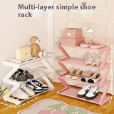 Qfdian 4-Tier Pink Z-Shaped Shoe Rack - Floor-Mounted Storage Rack for Living Room Bedroom & Entryway|Shoe Rack|Shoe Storage Organizer