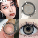 Qfdian  2pcs/pair Gray Colored Contact Lenses for Eyes Beauty Purple Halloween Makeup Lens Natural Look Brown Blue Big Eye Lens