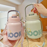 Qfdian  Large Capacity 316 Stainless Steel Vacuum Insulated Cup Portable Straw Belly Cup Children Student Outdoor Travel Thermos Bottle