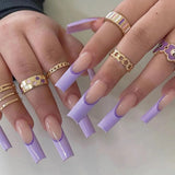 Qfdian 24Pcs Extra Long Square Fake Nail with Glue 3D Little Bear Bow Design False Nails White French Press on Nails Wearable Manicure