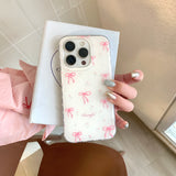 Qfdian INS Korea Pink Bow Knot Phone Case For Iphone 15ProMax 16Pro 13 14 15 16 Pro Max 14ProMax 16ProMax Cover Fundas