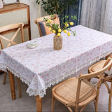 Qfdian  Nordic PVC Printing Tablecloth Washable waterproof oil-proof anti-ironing light luxury high-grade lace lace household tablecloth