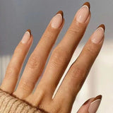 Qfdian 24Pcs Solid Nude Color Fake Nails with Jelly Glue Short Almond Press on False Nails Wearable Oval Finished Full Cover Nail Tips