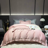 Qfdian  Premium 1200TC Egyptian Cotton Hollow Wide Edge Luxury Bedding Set Soft Duvet Cover Set Flat Bed Sheet Pillowcases 4Pcs