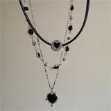 Qfdian Personalized Punk Star Heart Cross Chain Double Layer Necklace For Men Women Y2K Fashion Trend Rock Party Grunge EMO Accessories