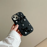 Qfdian For iPhone 15 14 13 12 11 Pro Max Case 3D Pearl Bowknot Drop-proof Silicone Protective Cover
