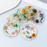 Qfdian  ins wind plant dried flower transparent resin coaster, foreign trade hot-selling handmade DIY real flower tea cup coffee coaster
