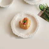 Qfdian  Vintage Embossed Flower Pattern Ceramic Bowl Dish, Dinner Plate Set, Household Breakfast Bowl, Dim Sum Plate, Kitchen Cutlery Se