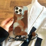 Qfdian Blue brown motting phone case for iphone 14pro 15pro 16promax 13 16 15 12 pro max 13pro 14 vintage autume winter glacier shell