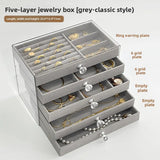 Qfdian  3/5Layer Flannel Jewelry Box Earring Necklace Ring Boxes Jewelry Dustproof Tabletop Organizers Multifunctional Storage Box Gifts