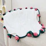 Qfdian  Simulated Rose Blanket Valentine Qixi Mother's Day Practical Gift Bouquet Round Blanket Finished Gift for Friend Wife Couple