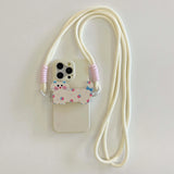 Qfdian Cute 3d colorful cat anti-fall rope fundas for iphone 12pro 15 pro max 13pro 14promax 15pro 12 14 13 black white phone case