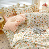 Qfdian  ‌100% pure thickened skin friendly cotton four piece set double bed single bed diagonal cartoon duvet set dormitory